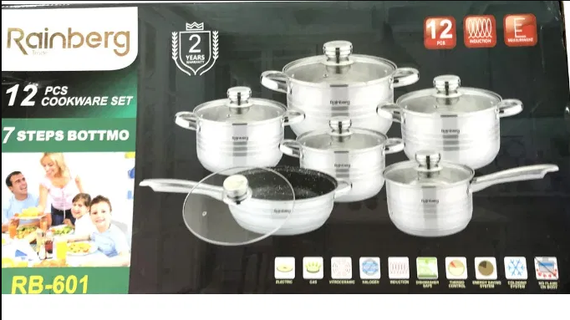 Набір кухонного посуду RB-601 для всіх видів плит із 12 предметів зі скляними кришками з паровипуском (12820_5026) | Зображення 4