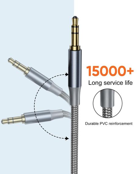 Аудіокабель AUX 3.5 мм Ploiwue 2 шт по 3 м, плетений, для навушників, смартфонів, авто, ПК | Зображення 1