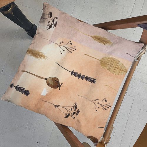 Подушка на стул с завязками Сухие растения, колоски 40x40x4 см (PZ_23F023)