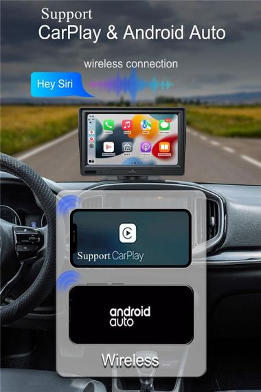 CarPlay, Універсальний 7-дюймовий автомобільний, мультимедійний відеоплеєр із задньою камерою, портативний монит | Зображення 8
