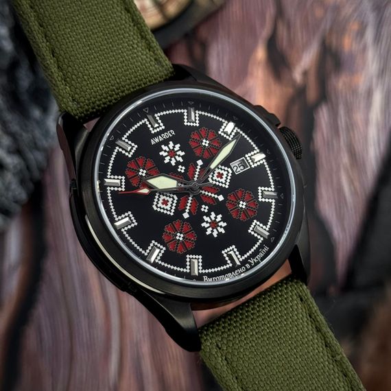 Патріотичний наручний годинник Awarder Embroidery Black-Red Green Automatic 10ATM | Зображення 6