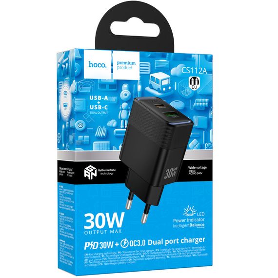 МЗП Hoco CS112A Lounge PD30W+QC3.0 (1USB-A/1C) Black | Зображення 1
