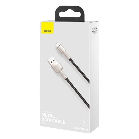 Дата кабель Baseus Cafule Metal USB to Lightning 2.4A (1m) (CALJK-A0) Black | Зображення 4