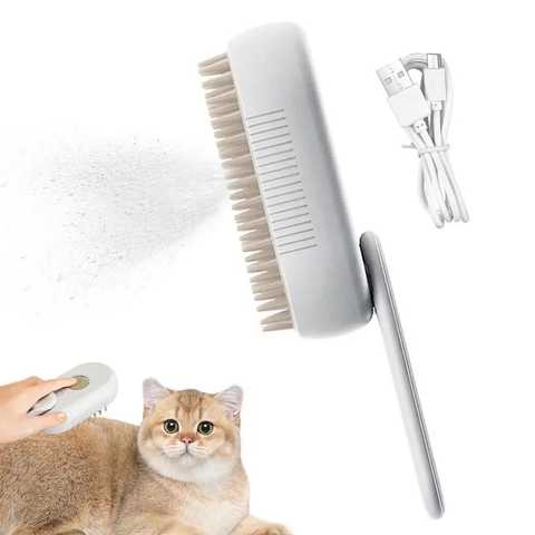 Паровая щетка массажер спрей 3 в 1 PET SPRAY MASSAGE BRUSH для вычесывания собак и кошек с паровым распылителем с ручкой | Зображення 2