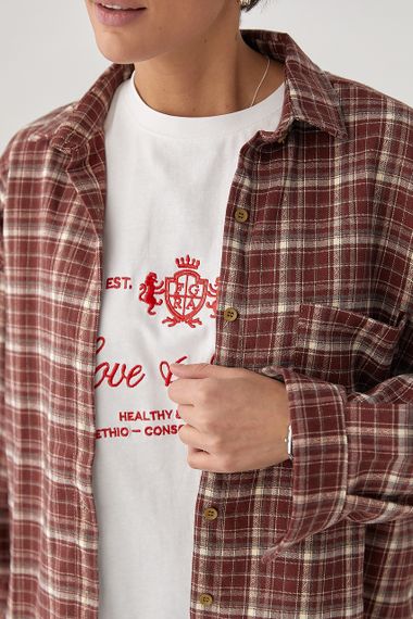 Картата сорочка з накладною кишенею - темно-червоний цвет, ONE SIZE (є розміри) | Зображення 3