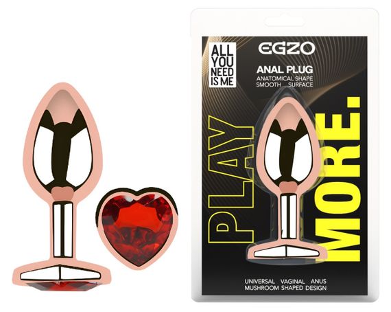 Анальная пробка с кристаллом EGZO - Rose Gold Heart Plug Red size S Sex Aura