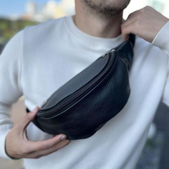 Шкіряна бананка, чоловіча сумка жіноча з натуральної шкіри, чорна барсетка | Зображення 7