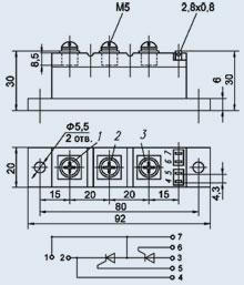 МТТ2-80-10  80A/1000V  Модуль тиристорний низькочастотний | Зображення 1