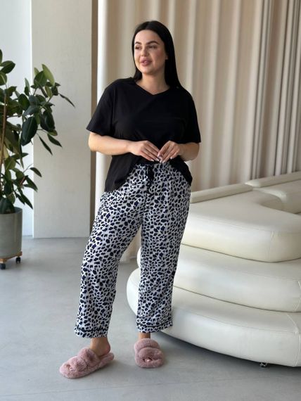Чорна жіноча піжама з леопардовим принтом PLUS SIZE | Зображення 7