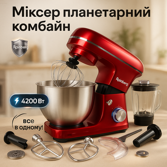 Кухонний міксер з металевою чашею Rainberg, Планетарний міксер кухонний комбайн з чашею MR-30