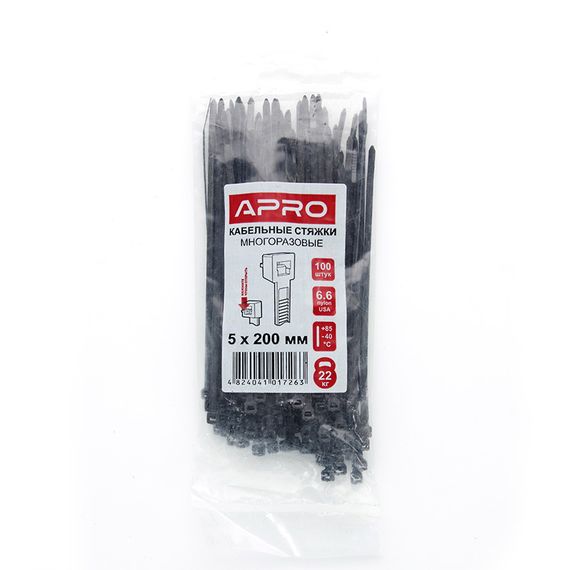 Кабельна стяжка багаторазова 5*400 мм чорна (пач 100 шт.) APRO STM-B54001 | Зображення 5