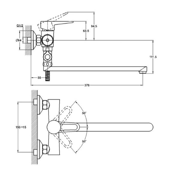 Змішувач для ванни WEZER PUD6-B045 | Зображення 2