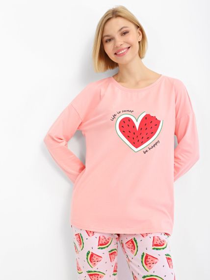 Піжама жіноча: лонгслів і штани, кораловий колір, 3XL | Зображення 2