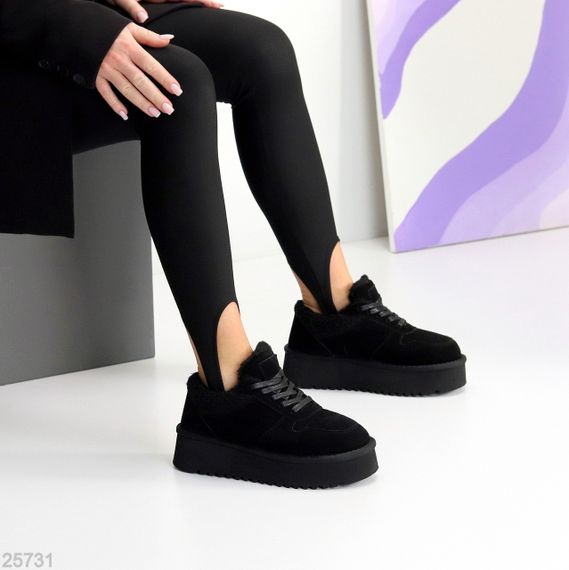 Чорні кросівки уггі натуральна замша + хутро Тедді | Зображення 6