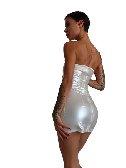 Мінісукня D&A, M, white, nylon-lycra відкриті плечі з блискавкою на всю довжину | Зображення 4