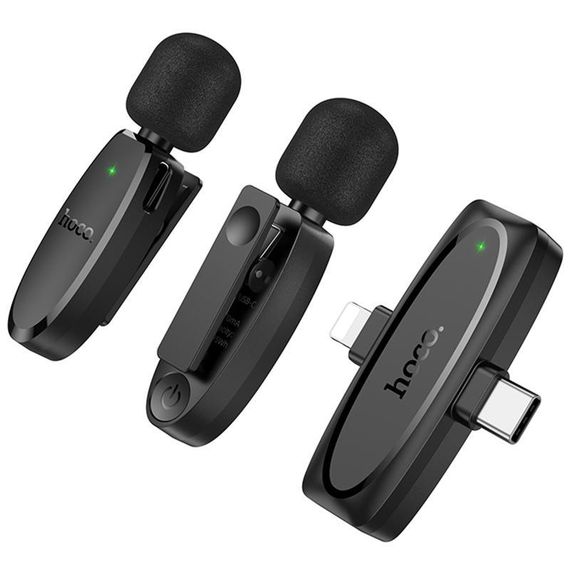 Петличный беспроводной микрофон Hoco L15 Dual-mic clip-on wireless digital (Lightning/Type-C) Black | Зображення 1