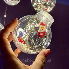 Гирлянда занавес штора Шары с наполнением Дед Мороз, 3м, 10 шаров LED USB