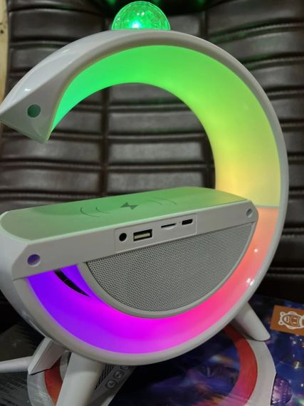 Розумний світильник колонка з будильником та диско кулею/Нічник з бездротовою зарядкою для телефону/Bluetooth-колонка | Зображення 5