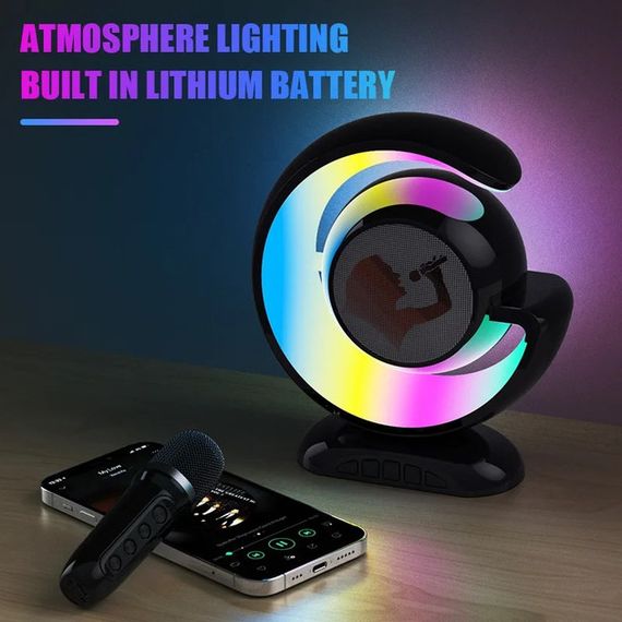 Многофункциональная RGB лампа ночник с беспроводной колонкой bluetooth и двумя микрофонами для караокечерная | Зображення 3