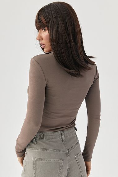 Трикотажний лонг з вирізом - кавовий цвет, S (є розміри) | Зображення 1