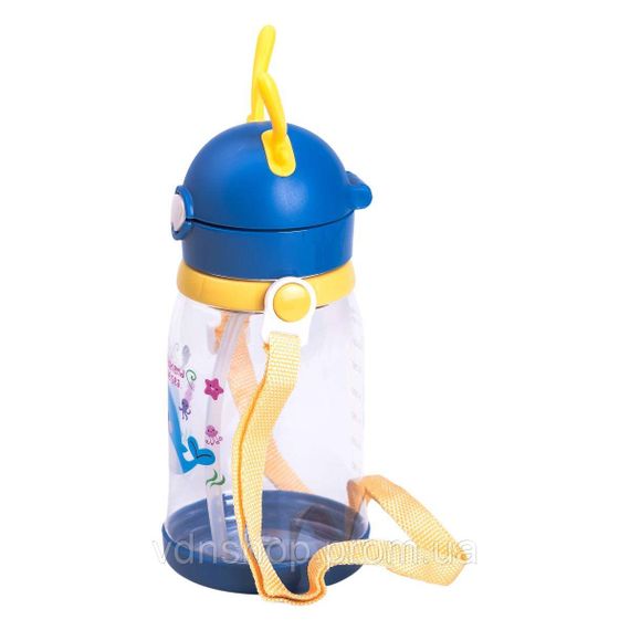 Пляшка для води дитяча 550 мл на ремінці пляшечка з трубочкою для спорту та школи Синя HP-14-44BL | Зображення 2