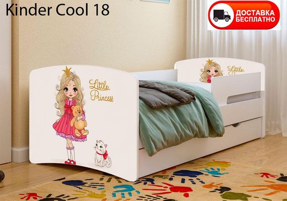 Дитяче ліжко Kinder Cool 18 Little Princess з шухлядою та захисним бортиком, на ламелях