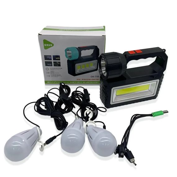 Солнечная зарядная станция OK-718S-A с LED+COB фонарём 10 Вт, PowerBank, солнечная панель, 3 выносные лампы, аккумуляторная ручная | Зображення 6