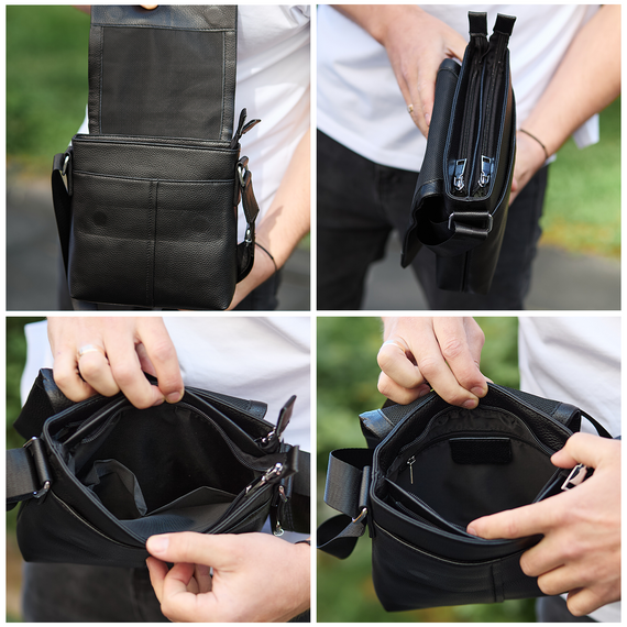 Шкіряна чоловіча сумка-месенджер через плече чорна Tiding Bag 48450 | Зображення 9