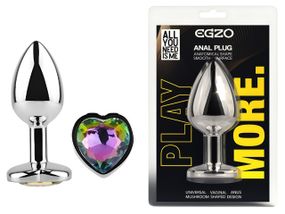 Анальна пробка з кристалом EGZO - Silver Heart Plug Rainbow size M Sex Aura