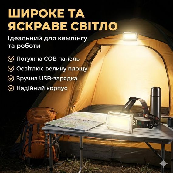 Фонарь налобный RN814, USB-зарядка / Аккумуляторный фонарик на голову с регулируемым углом наклона | Зображення 1