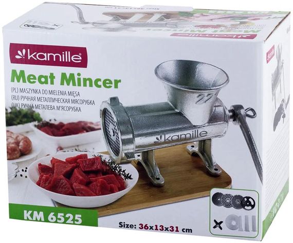 М’ясорубка ручна Kamille 2в1 з насадками для наповнення ковбас, 31х15х20.5см, чавун | Зображення 5
