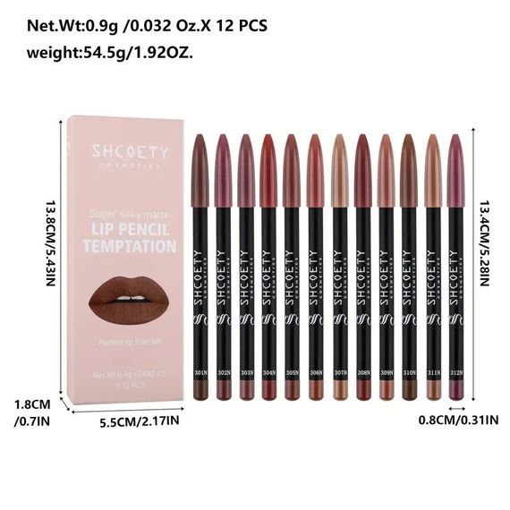 Набор из 12 карандашей для губ от SHOETSY Cosmetics - матовые стойкие оттенки для всех типов кожи | Зображення 9