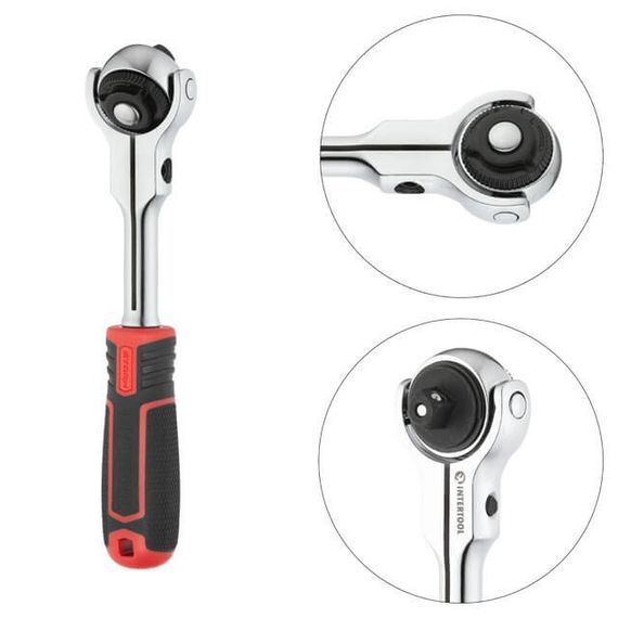 Рукоятка з храповим механізмом поворотна STORM 3/8", 72 зуба, Cr-V INTERTOOL ET-8008 | Зображення 1