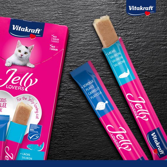 Ласощі для котів з лососем та камбалою Vitakraft Jelly Salmon Flounder, 6 шт х 15 гр | Зображення 2