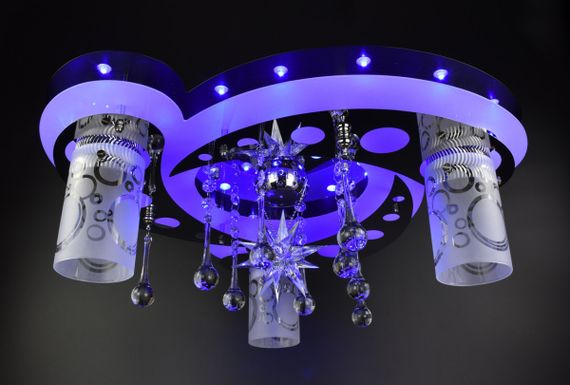 Люстра стельова Космос з кольоровим LED підсвічуванням та авто відключенням з пультом 25283 Чорний 20х45х45 см. | Зображення 1