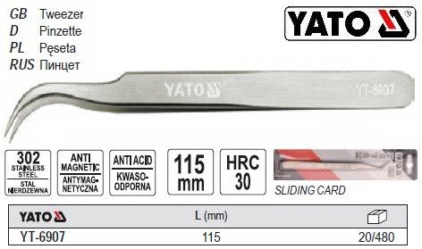 Пінцет вигнутий 115 мм Польща YATO YT-6907 | Зображення 2