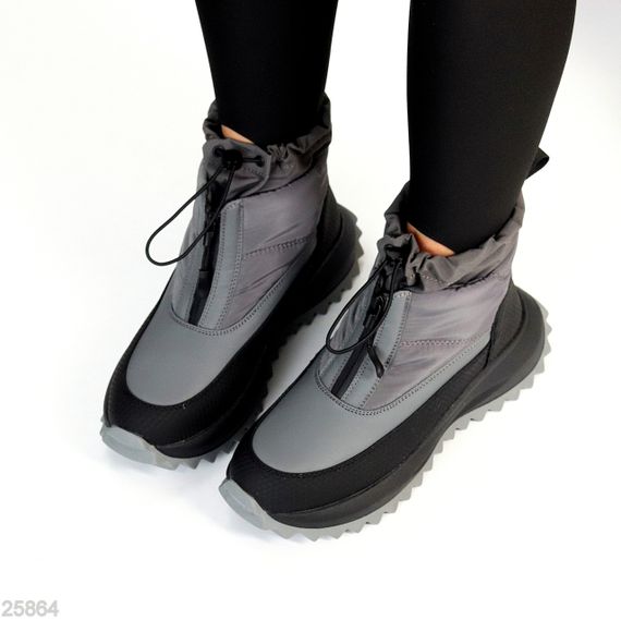 Спортивные серые ботинки дутики водонепроницаемые с фиксатором | Зображення 2