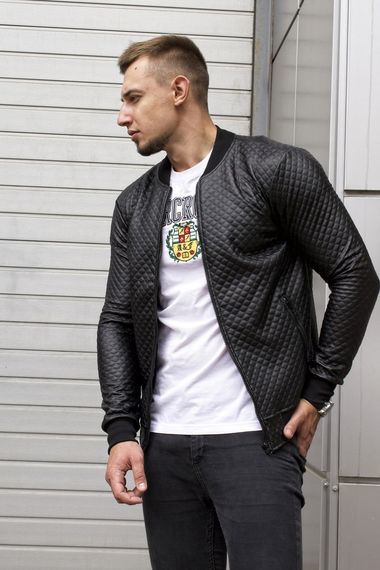 Мужская куртка - бомбер стеганный из эко кожи FD6391 размер M, цвет черный | Зображення 2