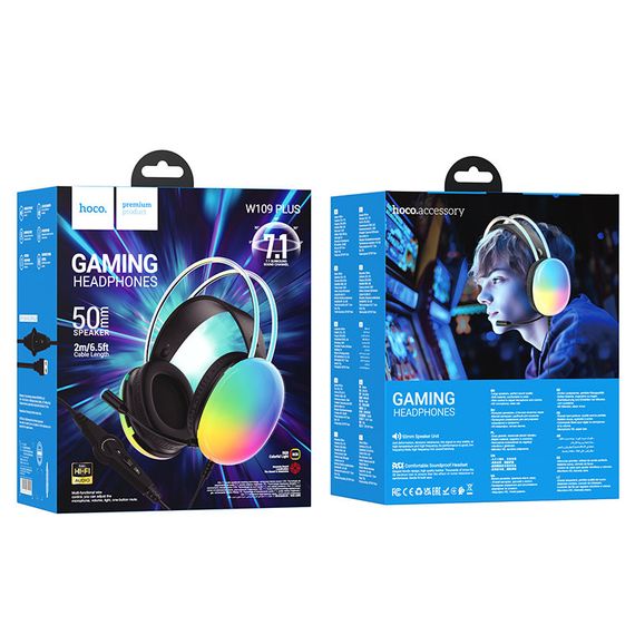 Накладні навушники Hoco W109 Plus Rich USB7.1 channel gaming (USB/2m) Black | Зображення 5
