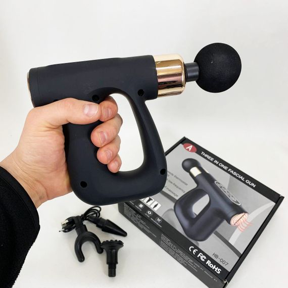 Ударний Перкусійний масажер для тіла та м'язів Масажний пістолет EM HB-007 акумуляторний чорний | Зображення 1