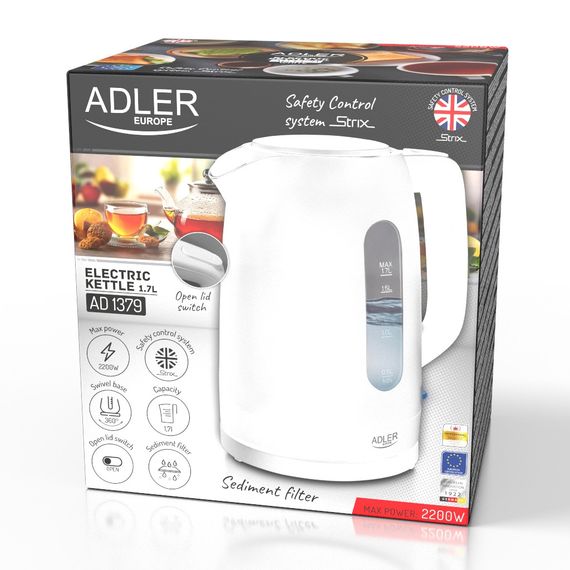 Електрочайник Adler AD 1379 білий, 1,7 л, 2200 Вт | Зображення 5