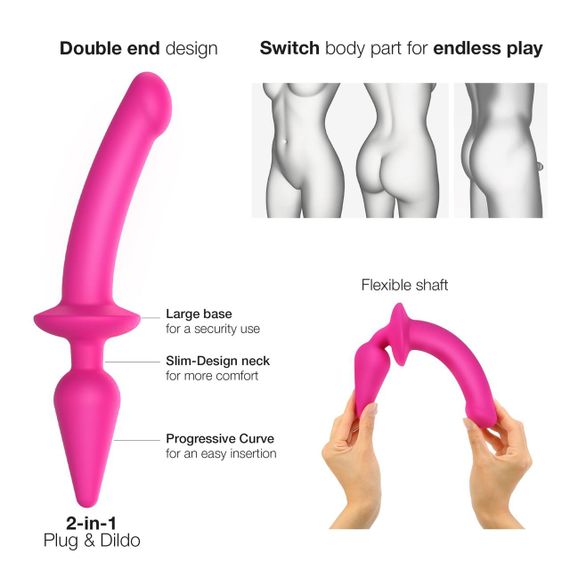 Анальная пробка с дилдо 2в1 Strap-On-Me SWITCH PLUG-IN DILDO Fuchsia L, диаметр 4,5/3,4 см | Зображення 1