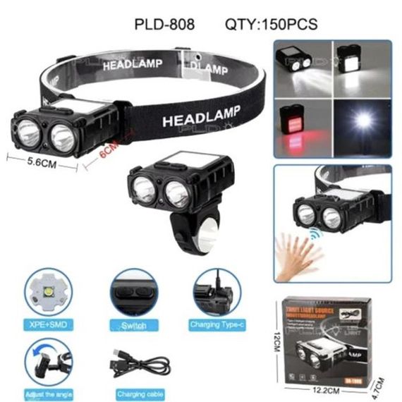 Ліхтар налобний SH-T808-2XPE-20SMD-white/red з OX-970 датчиком руху | Зображення 5