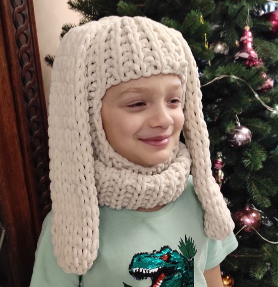 Балаклава колір 599 плюшева з вушками зайчика | Зображення 2