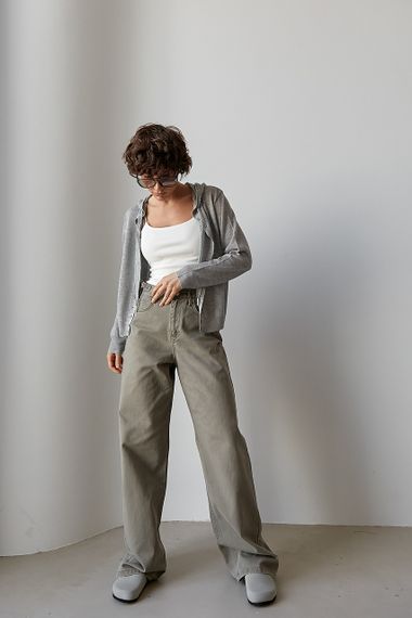 Легкий в'язаний кардиган на ґудзиках із капюшоном - сірий цвет, ONE SIZE (є розміри) | Зображення 2