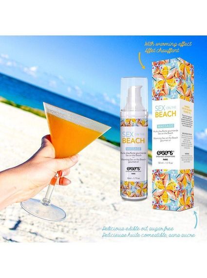Масажна олія EXSENS Sex on the Beach 50мл розігрівальна, без цукру, без парабенів, їстівна sexstyle | Зображення 1