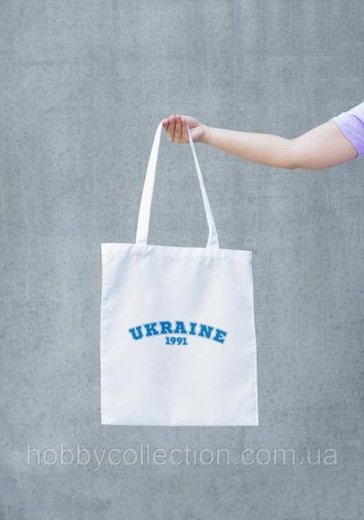 Сумка шопер жіноча із патріотичним принтом "UKRAINE 1991" біла | Зображення 1