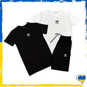 Комплект шорти Adidas + футболка Adidas чорна/біла. Комплект Адідас S M L XL XXL