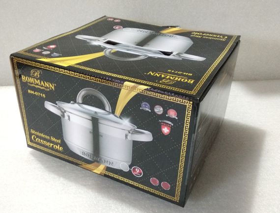 Каструля Bohmann BH-0715-24, 6. 5 л, 24 см, з нержавіючої сталі з кришкою, для всіх типів плит | Зображення 5