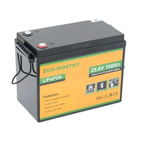 Акумуляторна батарея Eco-Worthy LiFePO4 25,6V 100 Ah, (80/100A), -7 °C до 60 °C, гвинт M8, 340*188*245 мм. 18 кг